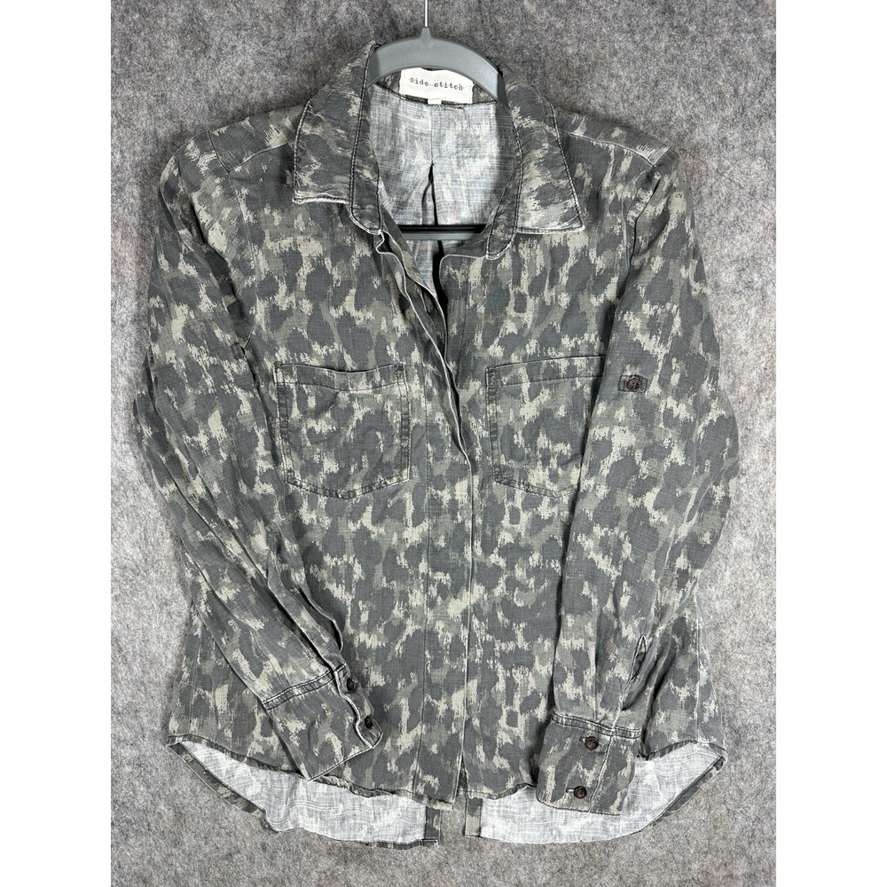 Side Stitch Shirt Womens XS Gray Abstract Print Lyocell Button Up USA
